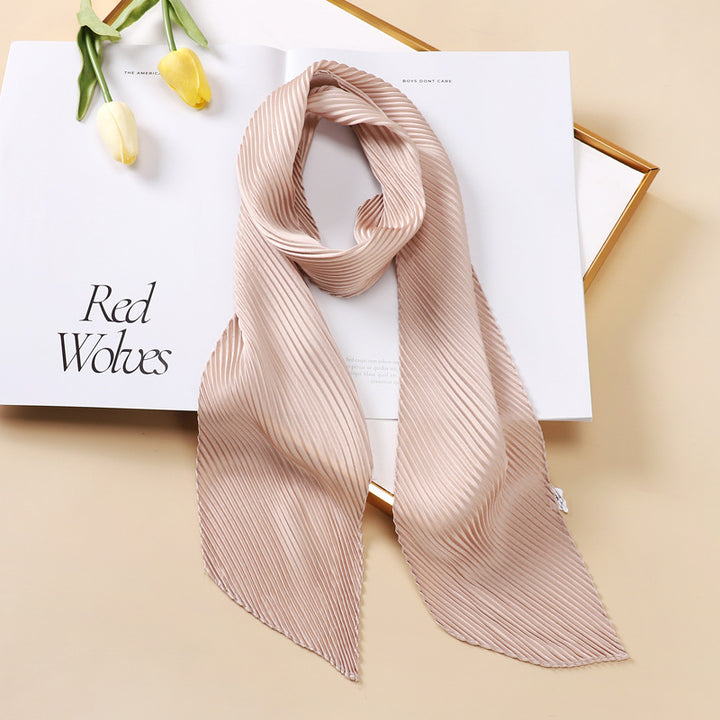 Color Blocking Small Ribbon Scarf Women's Pleated Hair Band-Scarves & Wraps-Zishirts