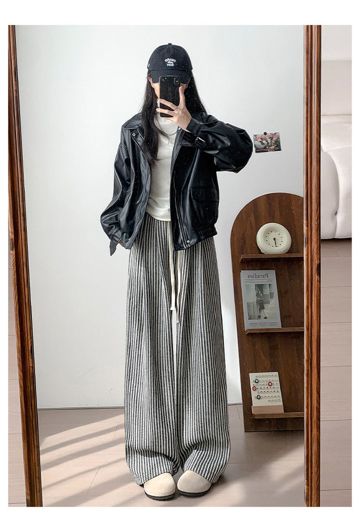 Women's Autumn And Winter High Waist Casual Retro Woolen Wide-leg Pants-Women's Outerwear 2023-Zishirts