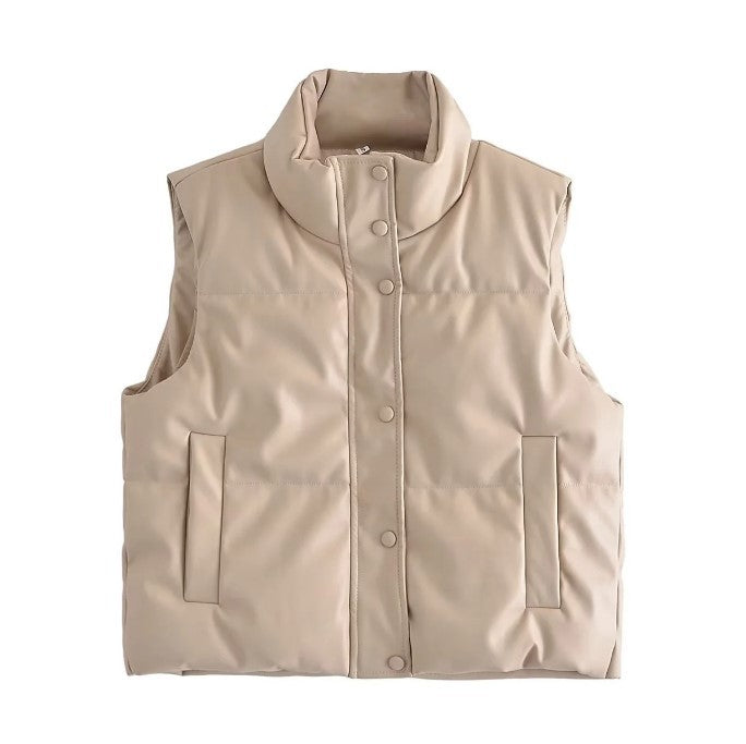 Polyester Cotton-padded Jacket Vest Sleeveless Stand Collar Vest Top-Women's Outerwear 2023-Zishirts