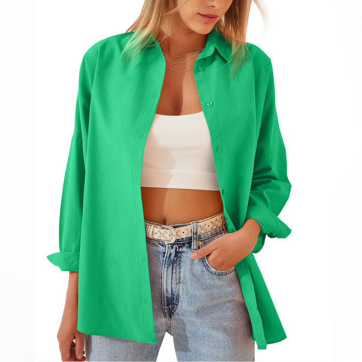 Women's Shirt Jacket Long Sleeve Blouse Button Down Tops Candy Color Shirt-Jackets-Zishirts