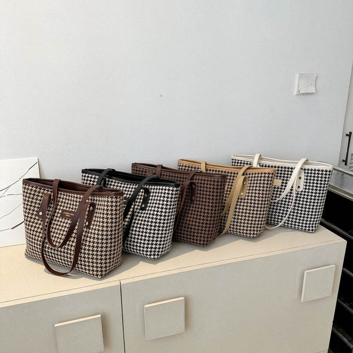 Houndstooth Shoulder Bag Winter Fashion Commuting Handbags WOmen Large Capacity Totes Casual Shopping Bag-Women's Bags-Zishirts