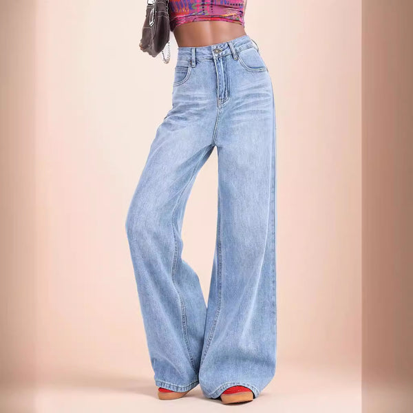 Retro High Waist Loose Wide Leg Pants Straight Women-Woman Jeans-Zishirts