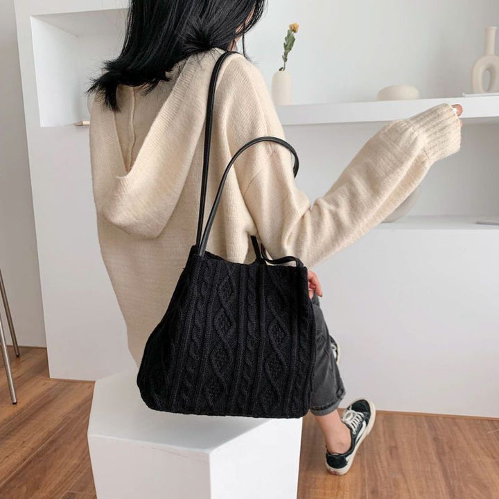 Woven Shoulder Bag For Women's Large Capacity Bucket Bag-Women's Bags-Zishirts