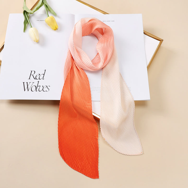 Color Blocking Small Ribbon Scarf Women's Pleated Hair Band-Scarves & Wraps-Zishirts