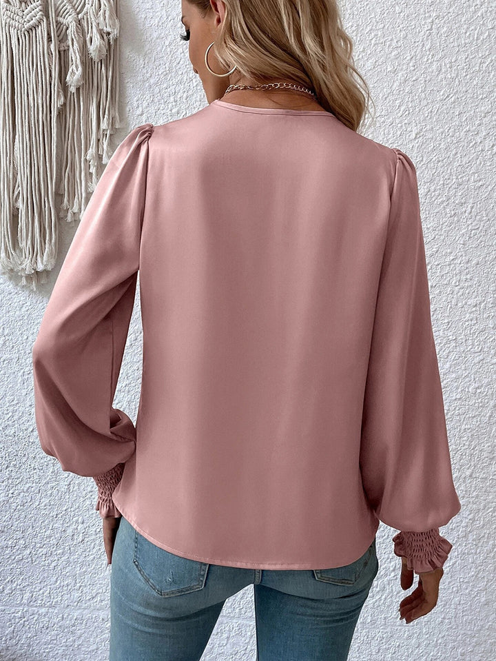 Women's Elegant Women's V-neck Lantern Sleeve Style Solid Color Shirt-Blouses & Shirts-Zishirts