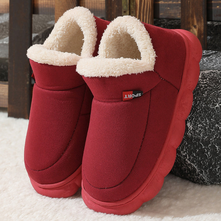 Winter Plush Cotton Shoes Women Men Warm Suede House Shoes For Parents Solid Color Thick-soled Garden Shoes Outdoor-Womens Footwear-Zishirts