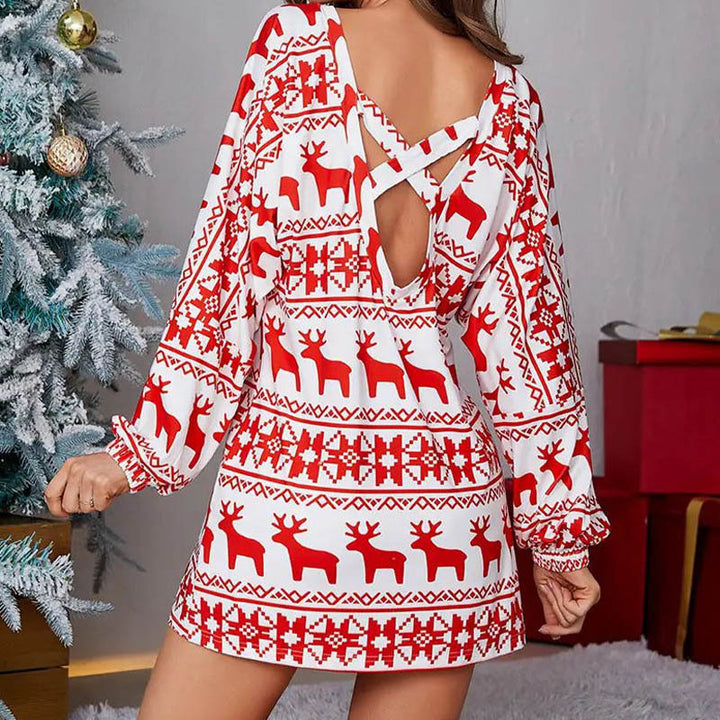 Women's Christmas Fashion Temperament Crew Neck Long Sleeve Casual Dress-Lady Dresses-Zishirts