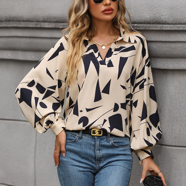 Women's Long-sleeved Printed Shirt-Blouses & Shirts-Zishirts