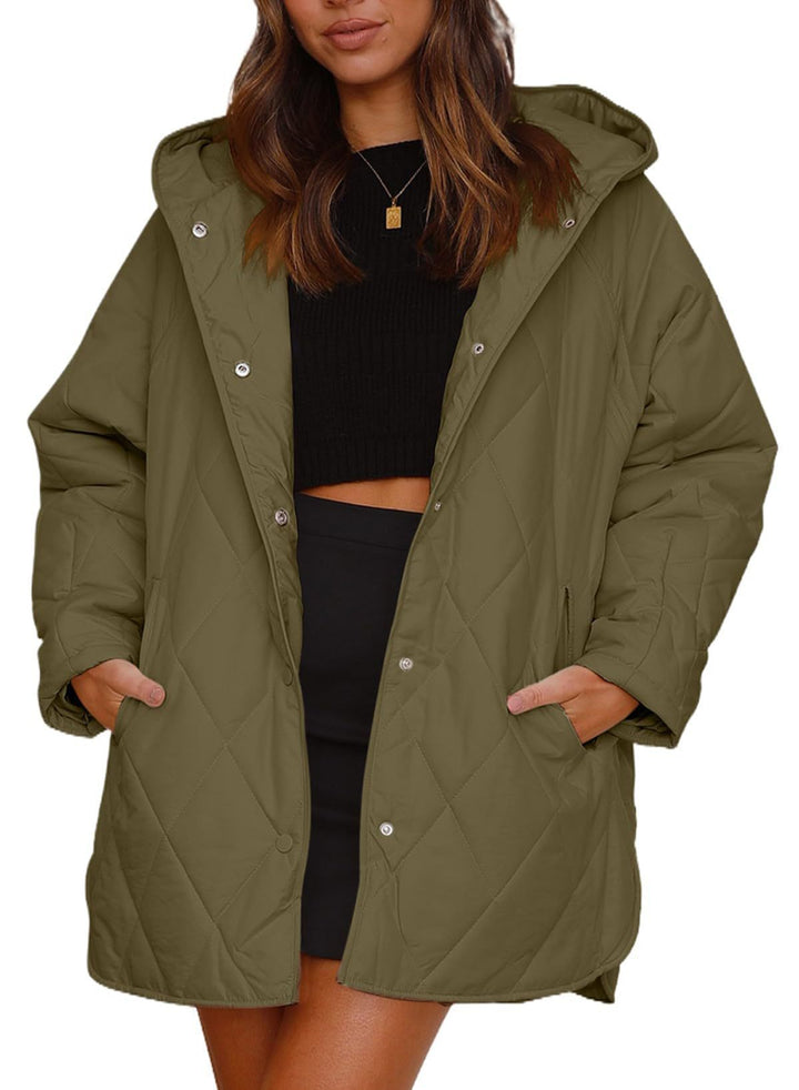 Diamond Quilted Hooded Lightweight Jacket For Women-Jackets-Zishirts