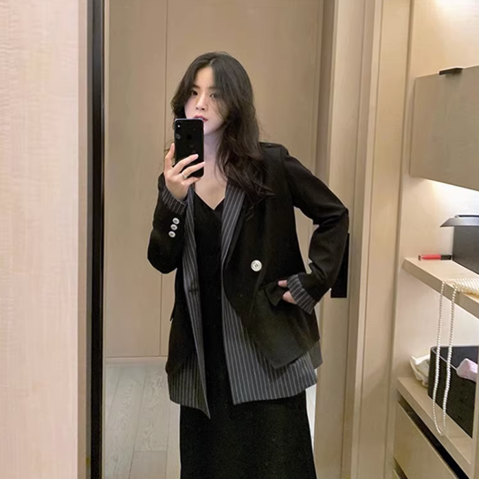 Design Sense Fried Street Black Suit Jacket Korean Style Loose British Style Small Suit-Jackets-Zishirts