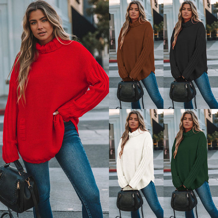 New Solid Color Pullover Knitwear Women's Loose Plus Size Turtleneck Sweater-Sweaters-Zishirts