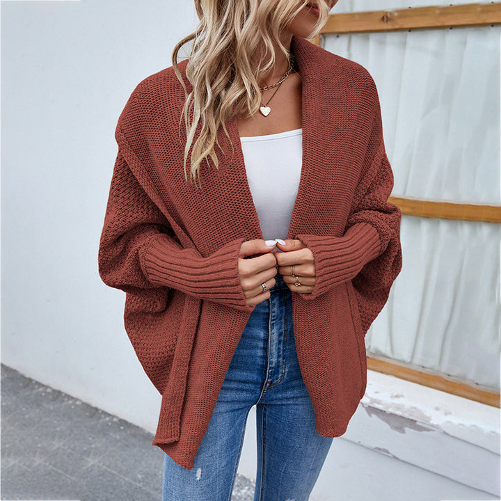 New Loose Knitted Sweater Solid Color Bat Sleeve Large Lapel Cardigan Autumn And Winter Fashion Jacket For Women Clothing-Jackets-Zishirts