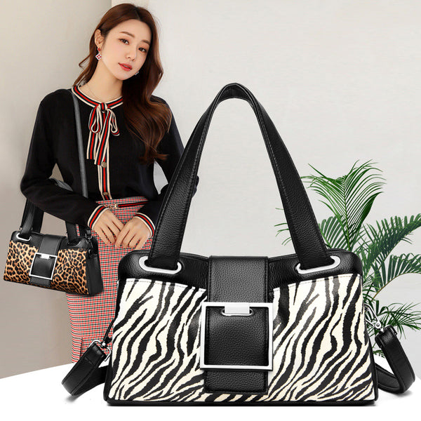 Leopard Print Soft Leather Fashion Shoulder Messenger Bag-Women's Bags-Zishirts