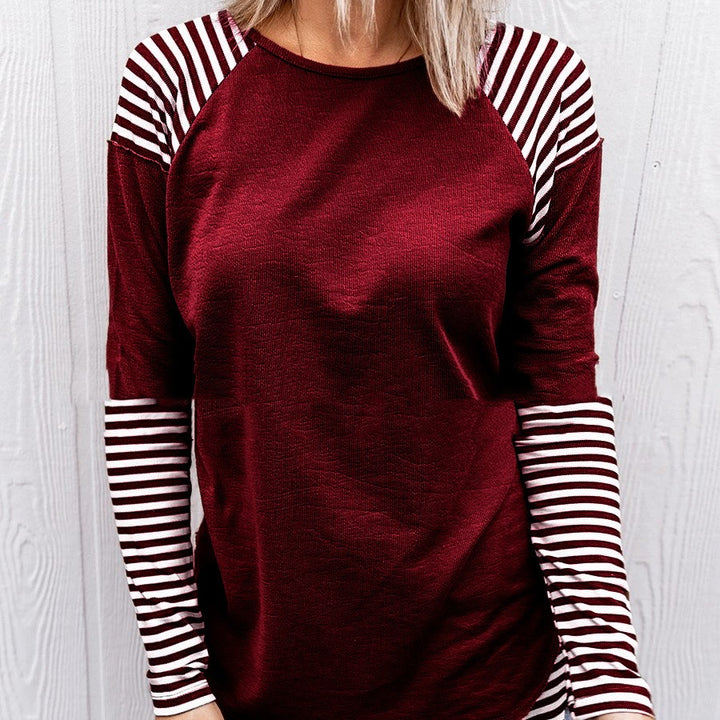 Round Neck Patchwork Stripes Loose Women's Long Sleeve-Women's Outerwear 2023-Zishirts