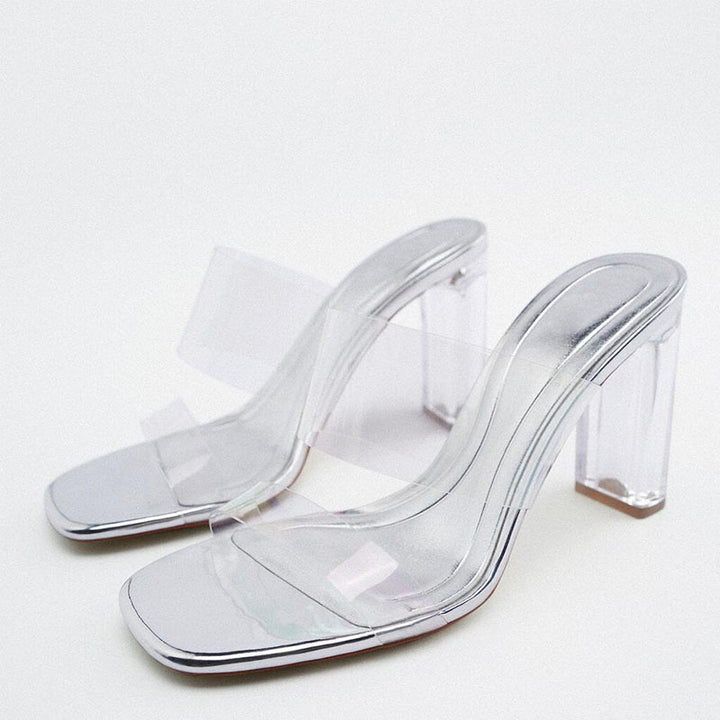 Women's Silver Transparent Crystal High Heels-Womens Footwear-Zishirts