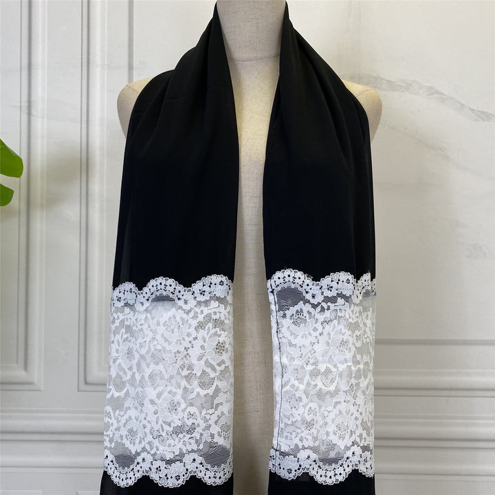 Women's Black Paneled White Lace Chiffon Bandana-Scarves & Wraps-Zishirts