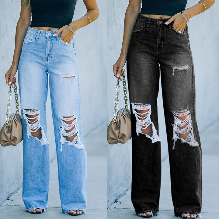 Women's Jeans Ripped Wide Leg Pants-Woman Jeans-Zishirts