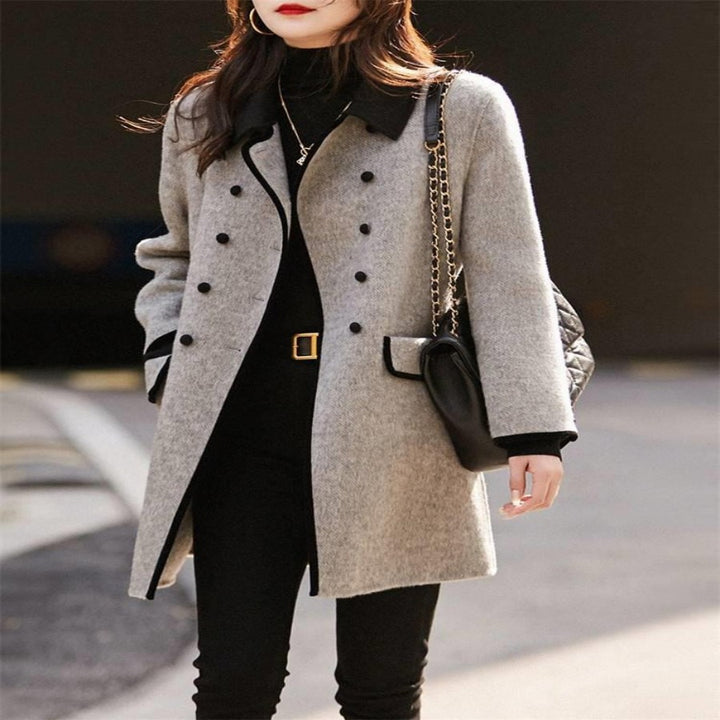 Casual Contrast Color Peter Pan Collar Reversible Woolen Coat-Jackets-Zishirts