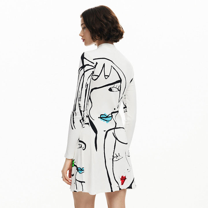 Women's Positioning Portrait Line Printing Dress-Lady Dresses-Zishirts