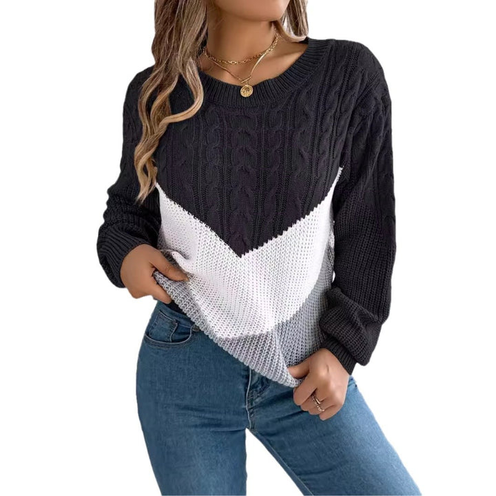 Color Matching Twist Lantern Sleeve Knitted Pullover Sweater-0-Zishirts