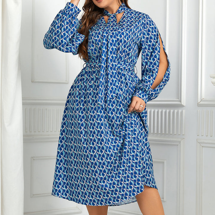 European And American High Waist Print Long Puff Sleeve Dress-Lady Dresses-Zishirts