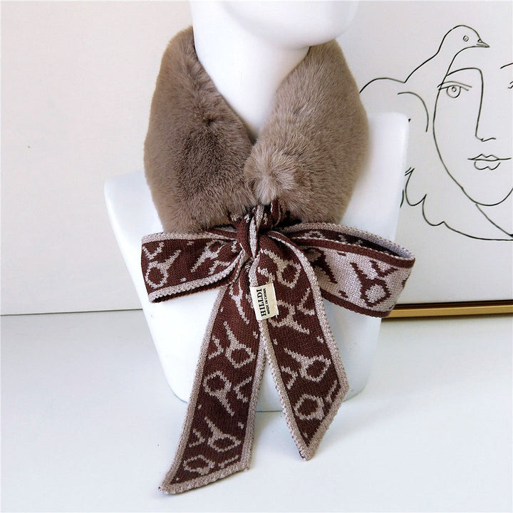 Houndstooth Fur Collar Scarf Women's Korean-style Plush Scarf Winter Warm Thickened Women's Scarf-Scarves & Wraps-Zishirts