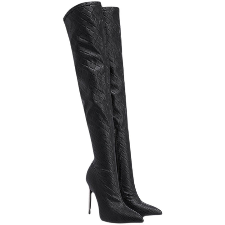 Autumn And Winter New Fine Heel With Black Slimming Stretch Over The Knee Boots-Womens Footwear-Zishirts