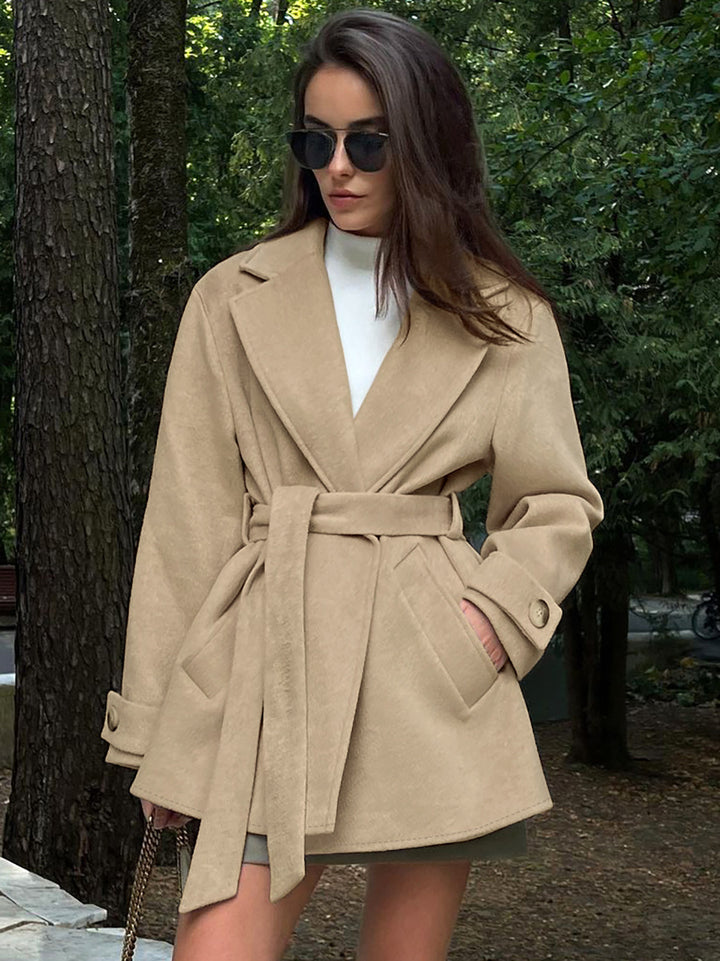 Retro Khaki Suit Collar Trench Coat Coat-Jackets-Zishirts