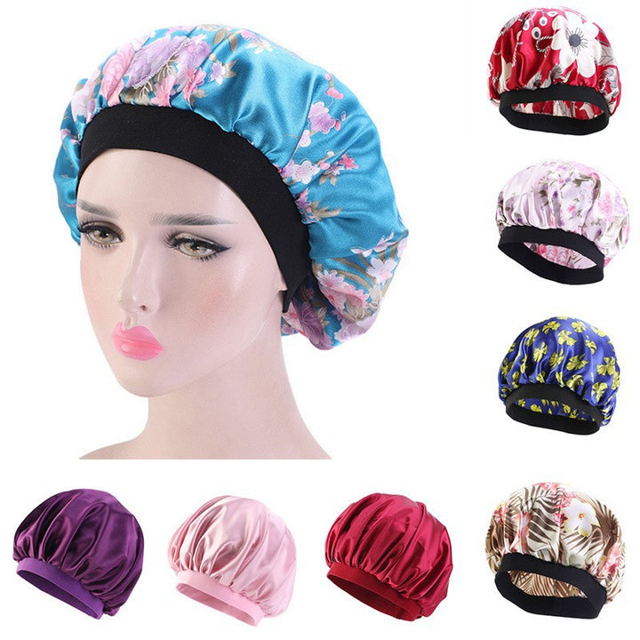 Printed Satin Elastic Wide Edge Nightcap-Women's Outerwear 2023-Zishirts