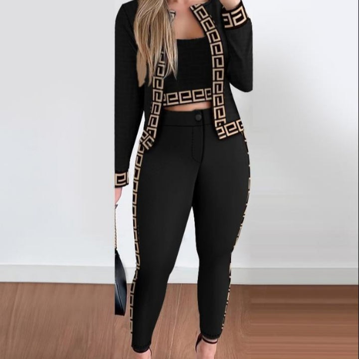 Street Hipster Women's Vest Cardigan Leggings Three-piece Suit-Women's Outerwear 2023-Zishirts