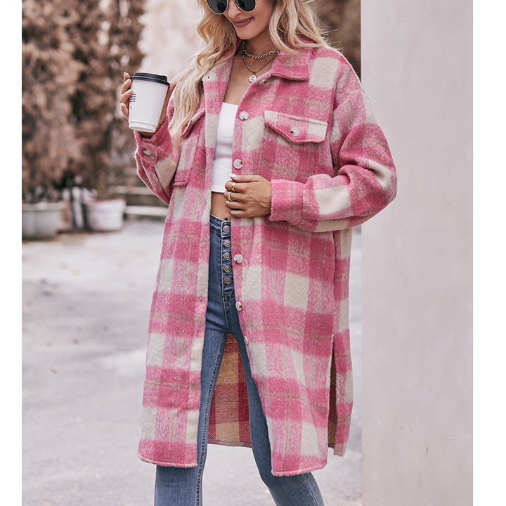 Long-cut Coat Mohair Plaid Coat-Jackets-Zishirts