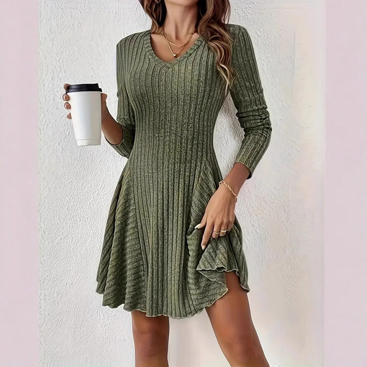 Women's Fashion French Knitted V-neck Dress-Lady Dresses-Zishirts