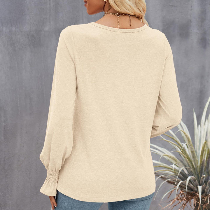 Women's V-neck Long Sleeve Loose T-shirt-Blouses & Shirts-Zishirts