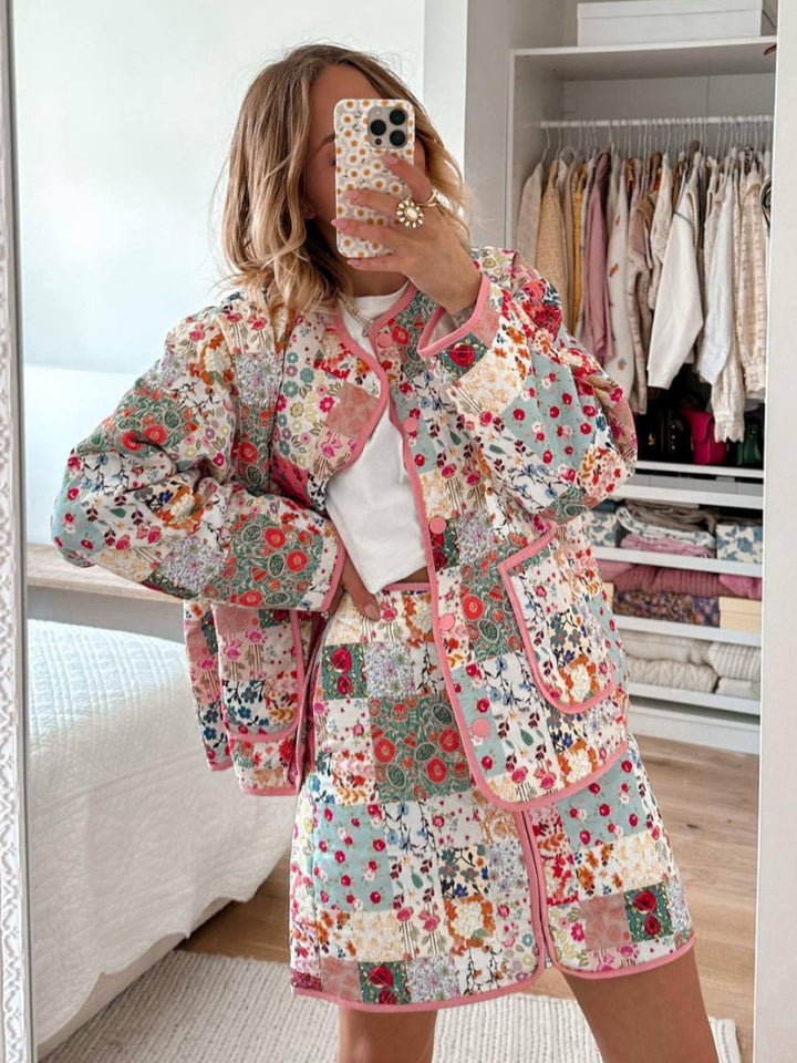 Women's Fashion Print Round Neck Thin Cotton Coat-Jackets-Zishirts