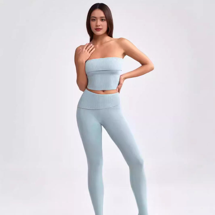 New Women's Tube Top Bell-bottom Pants Yoga Clothes Two-piece Set-Suits & Sets-Zishirts