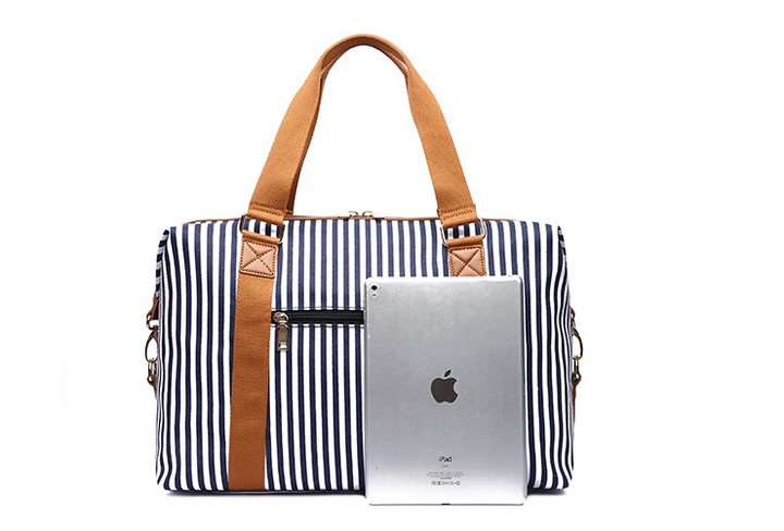 Women's Canvas Striped Travel Bag-Women's Bags-Zishirts