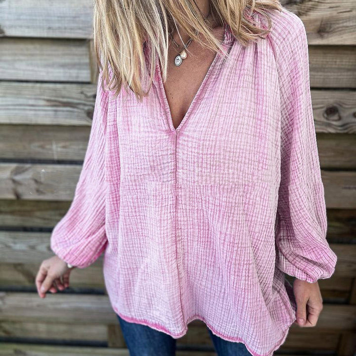 Solid Color Casual Loose Long Sleeve Shirt Top-Blouses & Shirts-Zishirts