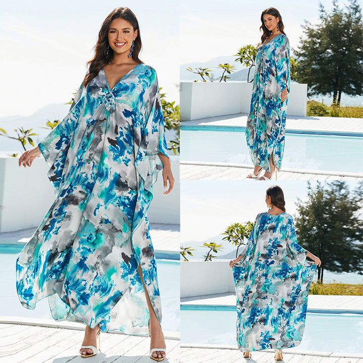 Cotton Beach Cover-up Vacation Sun Protection Long Dress-Womens 2024 March-Zishirts