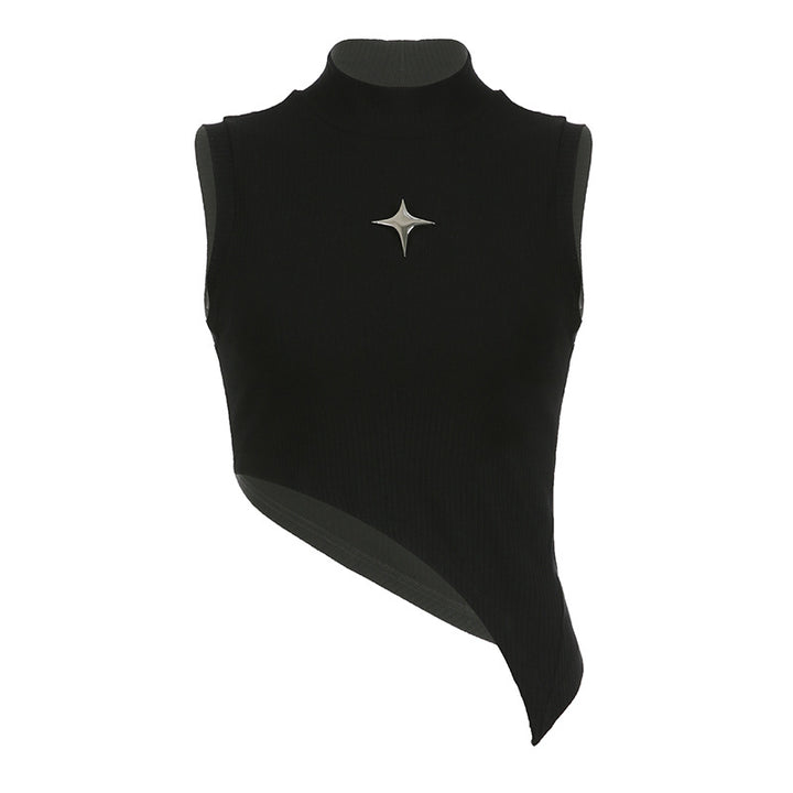 Metal Five-pointed Star High Neck Irregular Slimming Base Vest-Blouses & Shirts-Zishirts