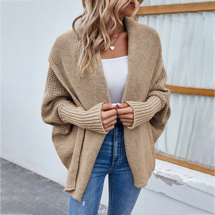 New Loose Knitted Sweater Solid Color Bat Sleeve Large Lapel Cardigan Autumn And Winter Fashion Jacket For Women Clothing-Jackets-Zishirts