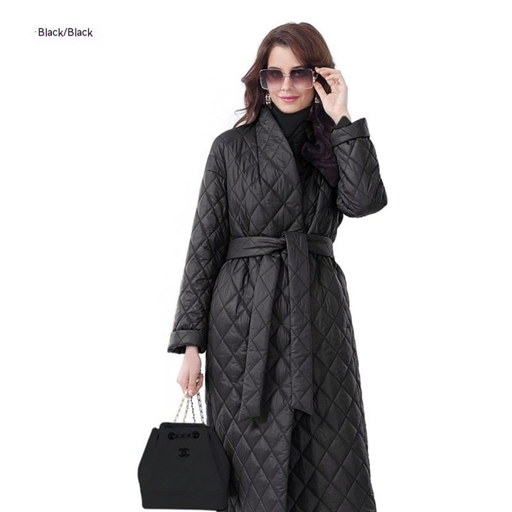 Winter Slim-fit Lace Up Lapel Long Sleeve Plaid Long Coat-Jackets-Zishirts