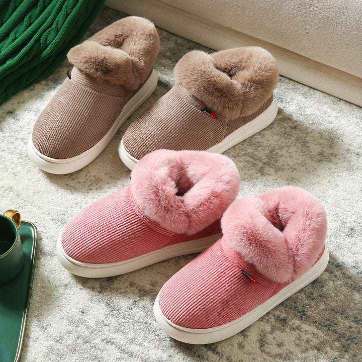 Winter Plush Cotton Shoes For Men And Women Cozy Fluffy Corduroy House Slippers Warm Slip On Fleece House Shoes-Womens Footwear-Zishirts