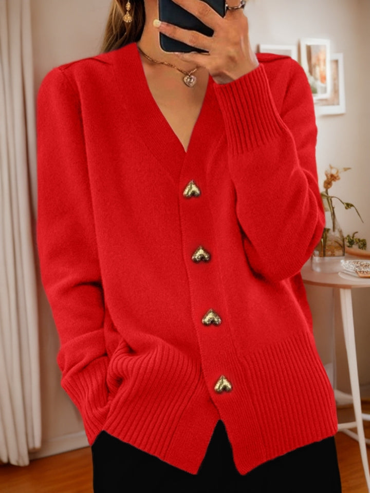 Autumn And Winter New Solid Color Long Sleeve V-neck Knitted Cardigan-Sweaters-Zishirts