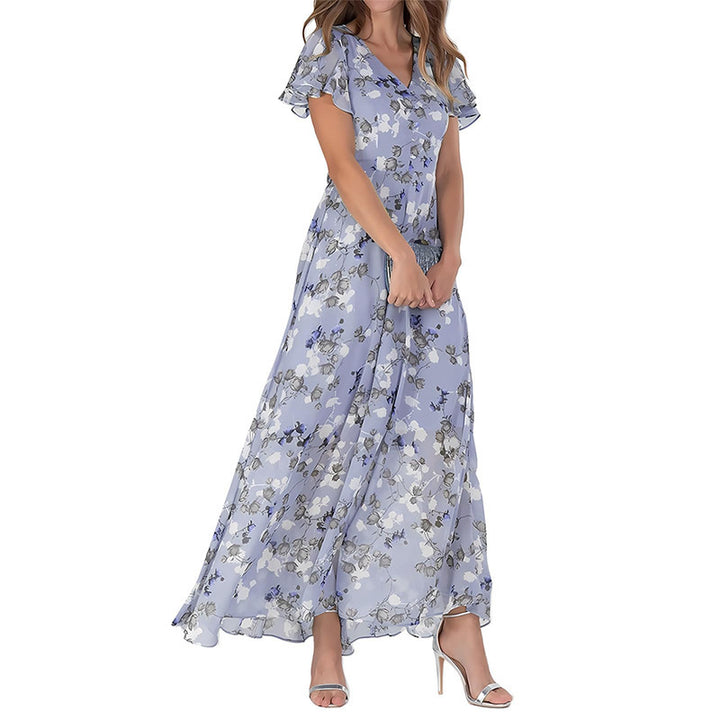 Women's Short Sleeve Printed Chiffon Dress-Lady Dresses-Zishirts