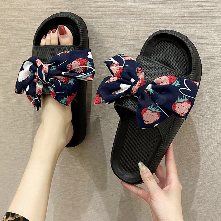 Women's Fashion Casual Strawberry Bow Casual Slippers-Womens Footwear-Zishirts