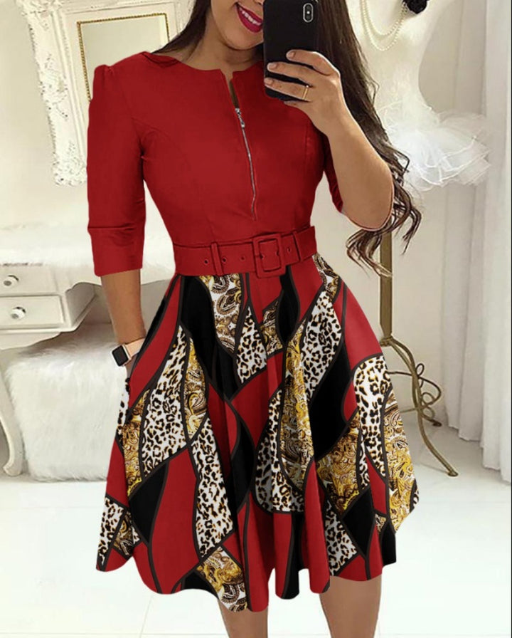 Stylish Temperament Long Sleeves Dress Contains Belt-Lady Dresses-Zishirts