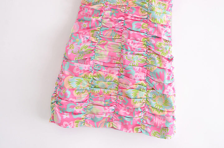 Pleated Design Printing Slip Dress Women's-Lady Dresses-Zishirts