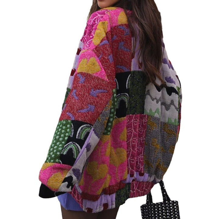 Women's Comfort And Casual Loose And Warm Geometric Printed Sweater Coat-Suits & Sets-Zishirts