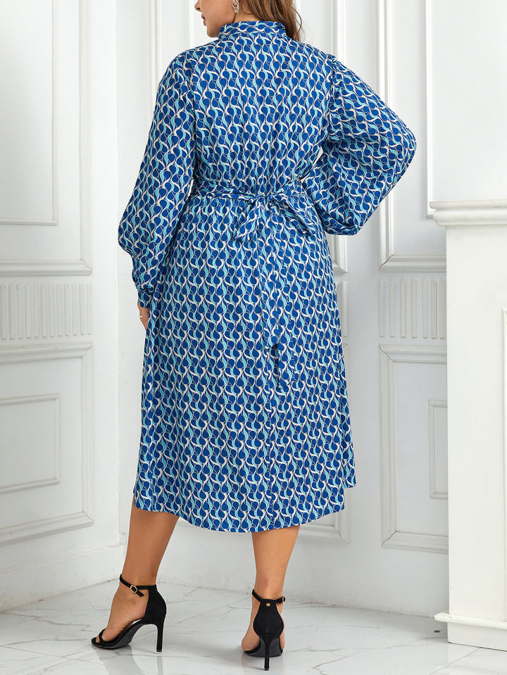 European And American High Waist Print Long Puff Sleeve Dress-Lady Dresses-Zishirts