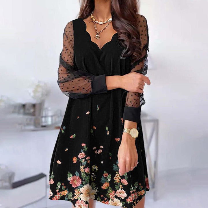 Casual Lace Long Sleeve Wave V-neck Dress-Lady Dresses-Zishirts